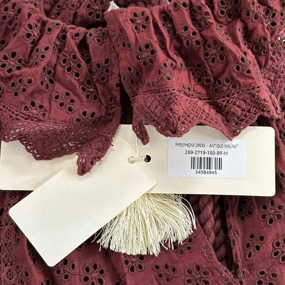 Doen Persephone Dress Sz M-L Burgundy NWT Lace Romantic - Picture 4 of 14
